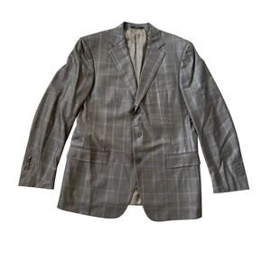Ermenegildo Zegna Brown Windowpane Blazer Silk Wool